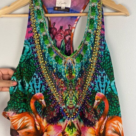 Camilla Awakened Utopia Flamingo Layered Silk Top Size 1 - Picture 8 of 14